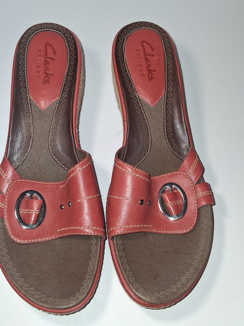 Clark's Artisan Red Leather Slide Sandals Women's US Size 8.5 M